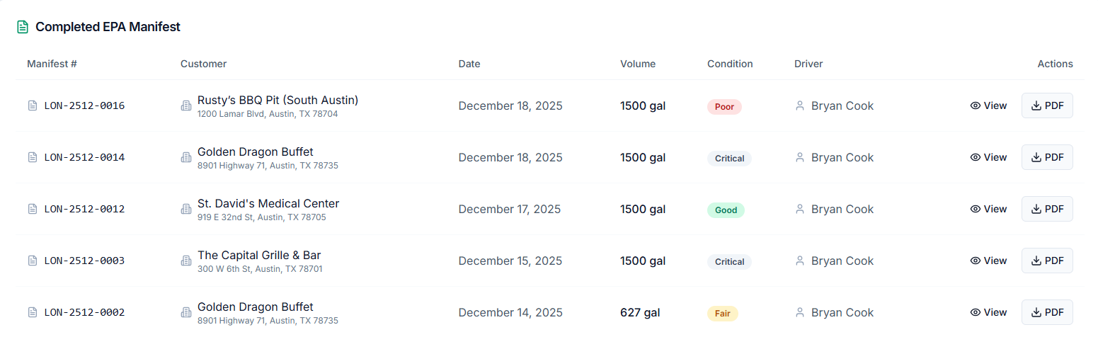 GreaseLogix Manifest Preview